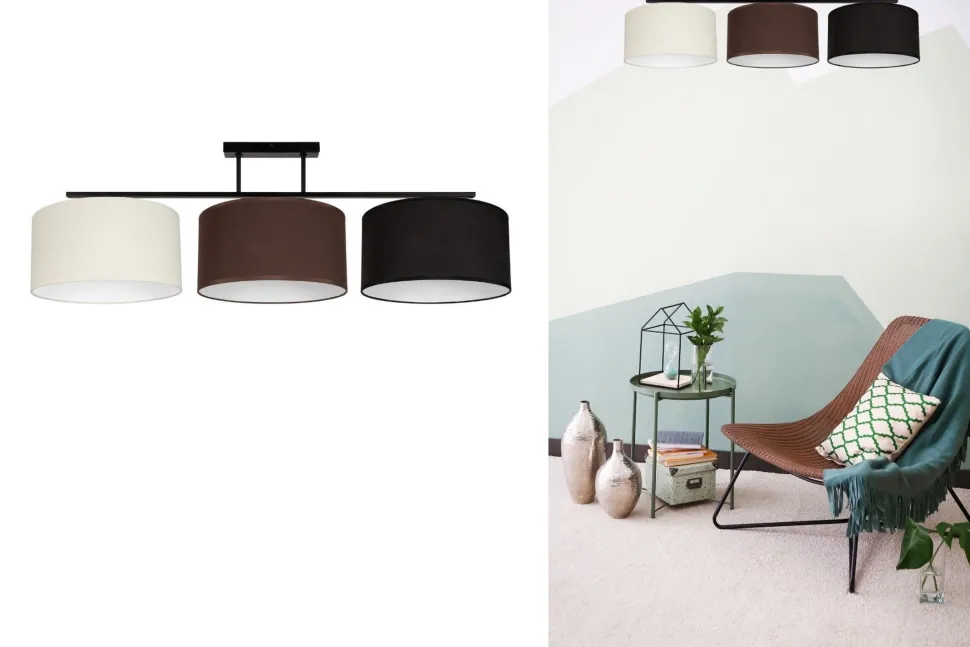 Lange Deckenleuchte Stoff Ecru Braun Schwarz E27 100 cm