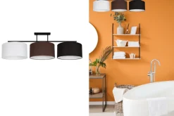 Lange Deckenleuchte Stoff Weiß Braun Schwarz E27 100 cm