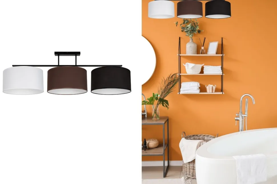 Lange Deckenleuchte Stoff Weiß Braun Schwarz E27 100 cm