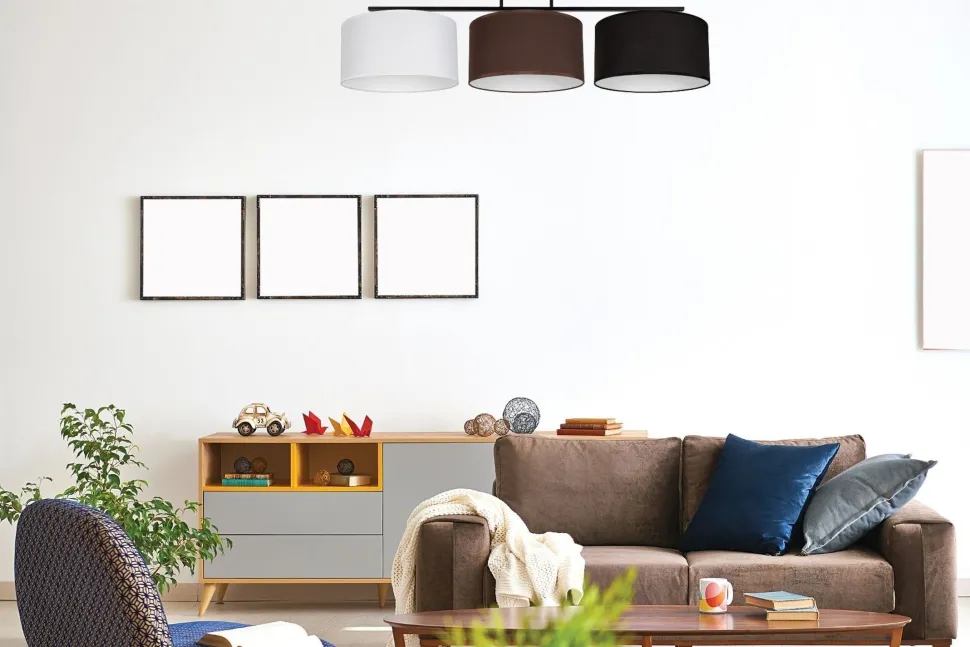 Lange Deckenleuchte Stoff Weiß Braun Schwarz E27 100 cm