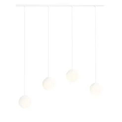 Lange Hängelampe Glas Metall Weiß 4-flammig E14 Modern