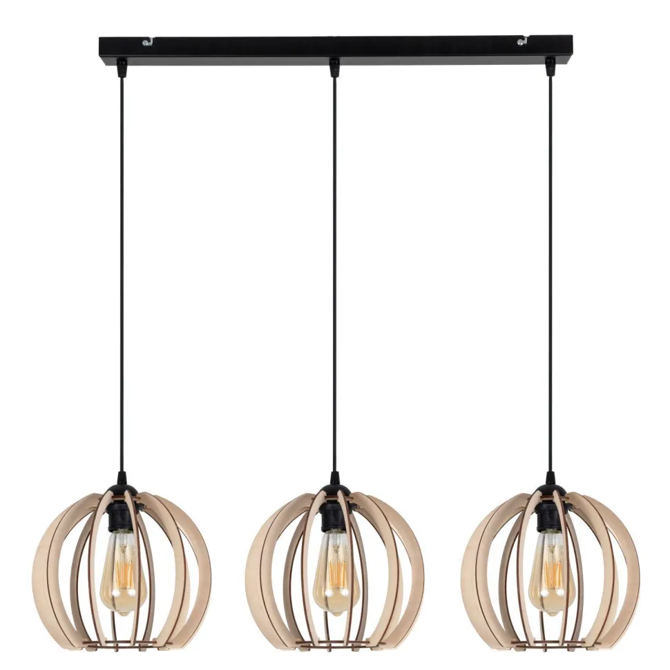 Lange Hängelampe Holz Metall E27 L:80 cm wohnlich