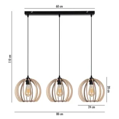 Lange Hängelampe Holz Metall E27 L:80 cm wohnlich