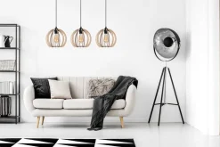 Lange Hängelampe Holz Metall E27 L:80 cm wohnlich