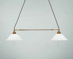 Lange Hängelampe Messing Glas Zugschalter E27 130 cm