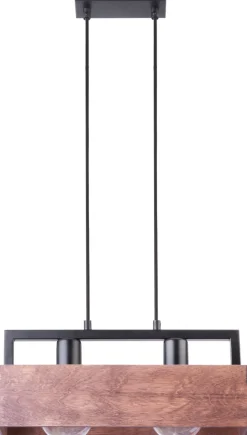 Lange Hängelampe Metall Holz 40 cm 2-flammig gemütlich