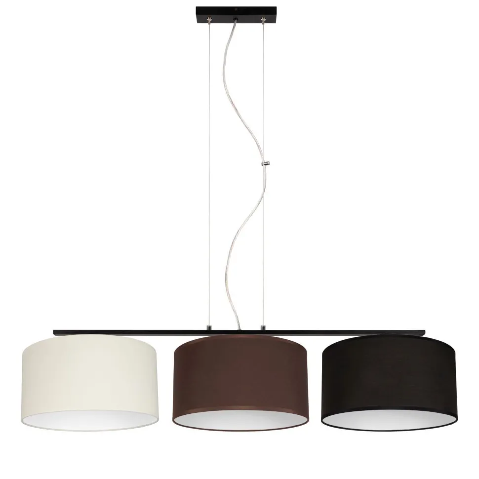 Lange Hängelampe Stoff Ecru Braun Schwarz E27 L:100 cm