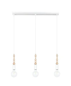 Lange Hängelampe Weiß Holz Metall L:60 cm E27 3-flmg