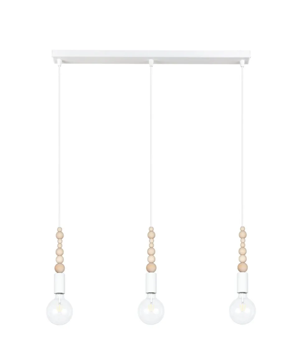 Lange Hängelampe Weiß Holz Metall L:60 cm E27 3-flmg