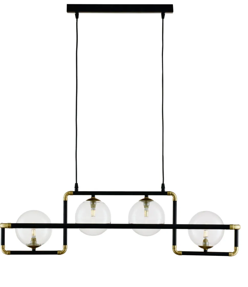Lange Hängeleuchte Metall Glas 90 cm G9 in Schwarz Gold