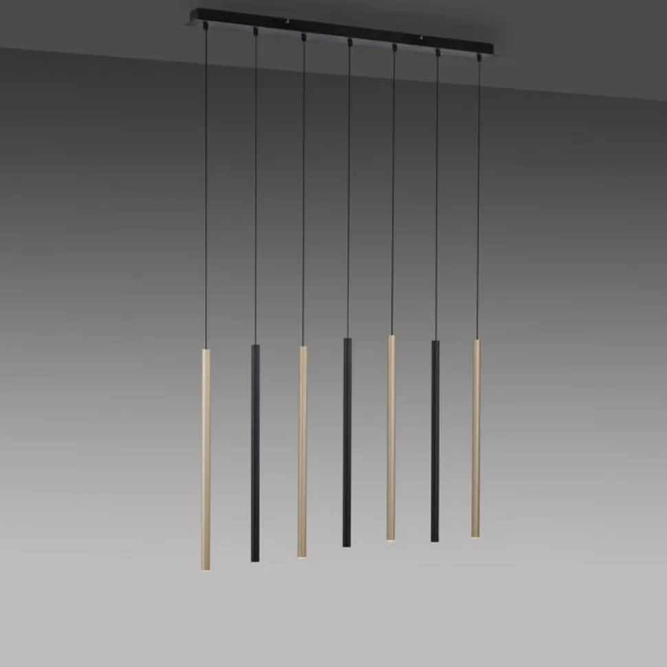 Lange LED Hängelampe Metall dimmbar Schwarz Messing