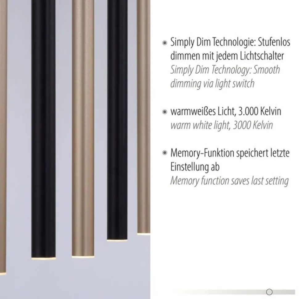 Lange LED Hängelampe Metall dimmbar Schwarz Messing