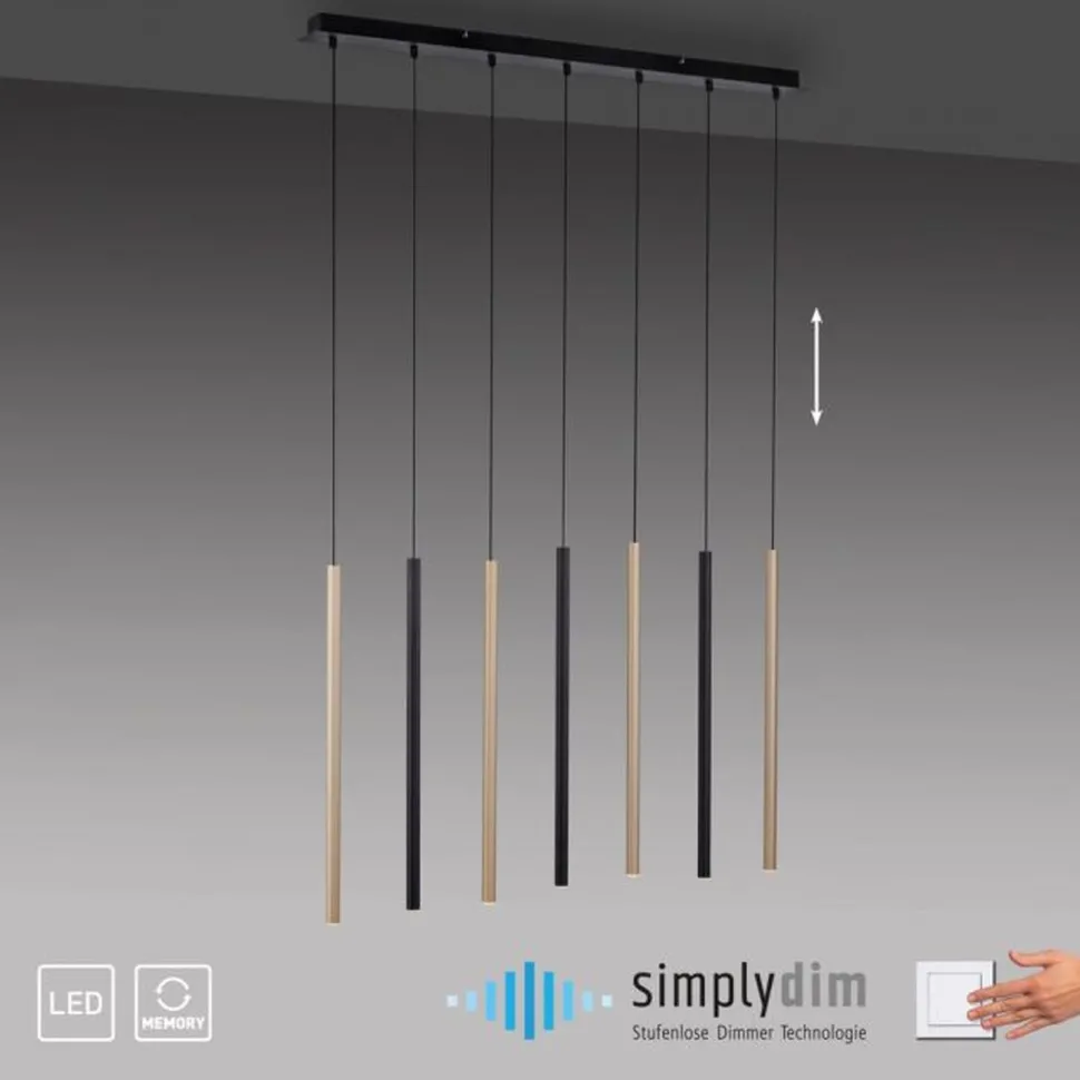 Lange LED Hängelampe Metall dimmbar Schwarz Messing
