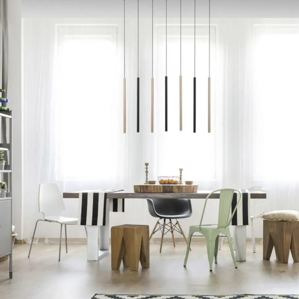 Lange LED Hängelampe Metall dimmbar Schwarz Messing