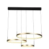Lange LED Pendelleuchte in Schwarz Gold Ringe 112 cm