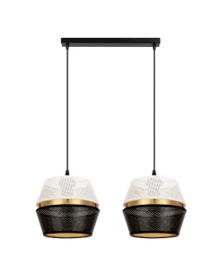 Lange Pendelleuchte 2-flammig Metall Schwarz Weiß Gold