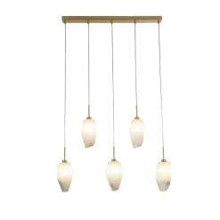 Lange Pendelleuchte Glas Metall 78 cm in Messing Weiß