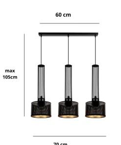 Lange Pendelleuchte Metall 70 cm 3-flmg Schwarz Gold