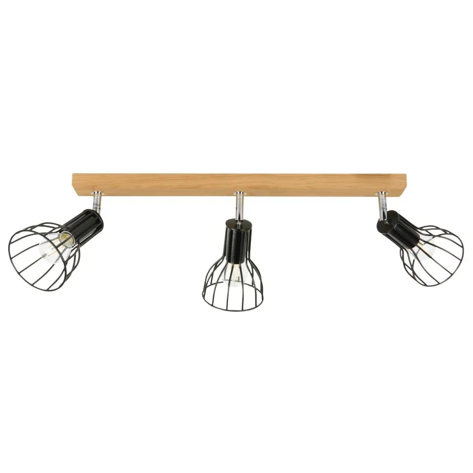 Langer Deckenspot Holz Metall 3-flammig flexibel