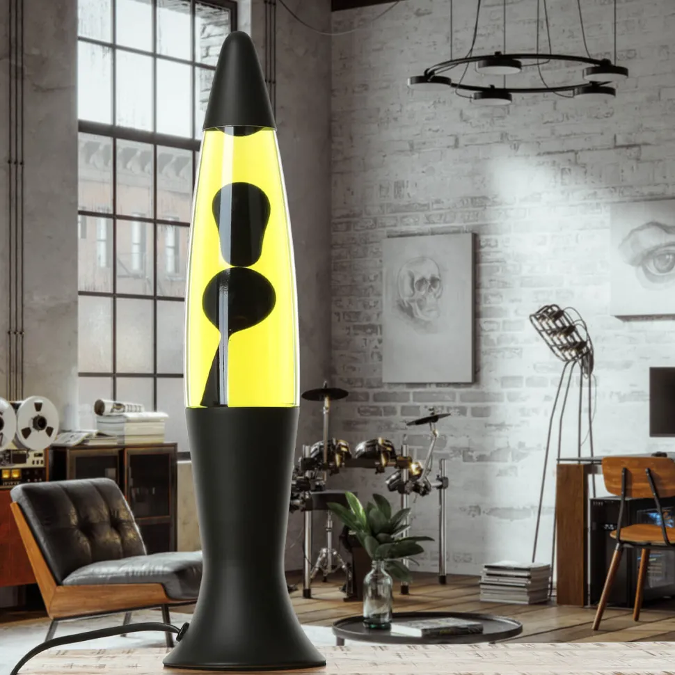 Lavalampe Schwarz Gelb 40 cm hoch Retro Wohnzimmer ROXY