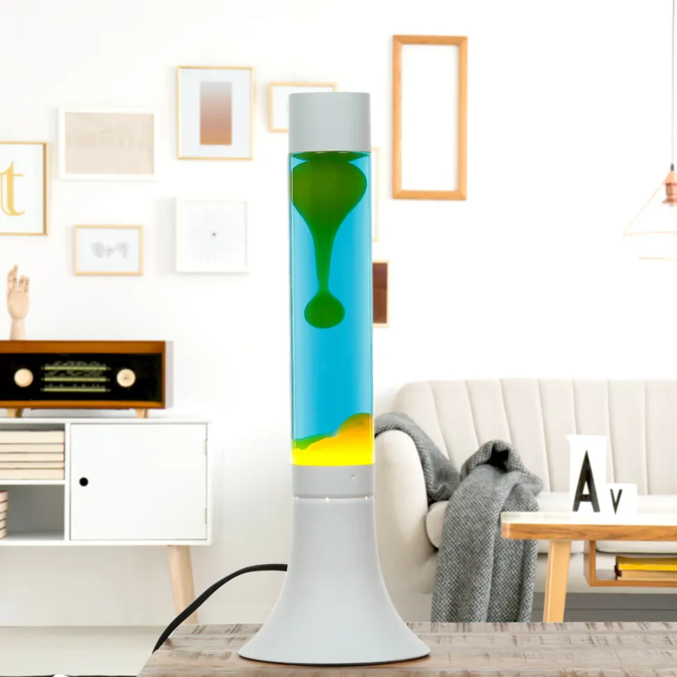 Lavalampe YVONNE Blau Gelb farbenfroh H:38cm