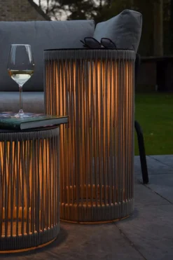 LED Akku Stehlampe Taupe 6h 3000 K IP44 Hocker Tisch