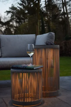 LED Akku Stehleuchte Taupe 3000 K IP44 Hocker Tisch