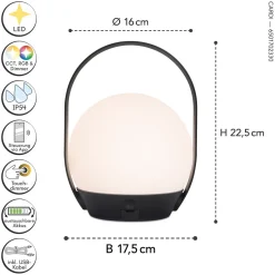 LED Akku Tischlampe Außen Bluetooth RGB 22,3 cm IP54