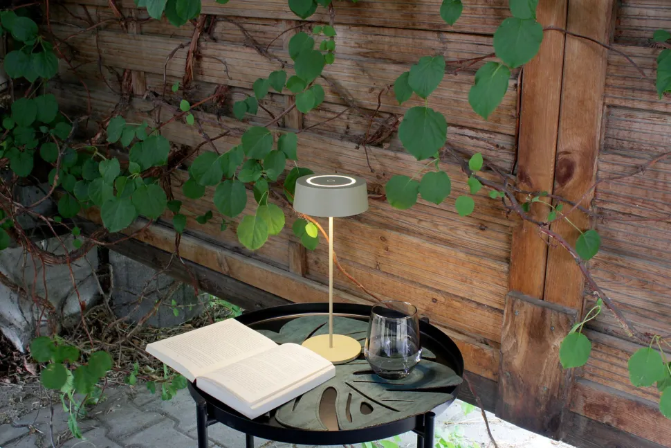 LED Akku Tischlampe Gold Touch Dimmer USB IP54 3000 K