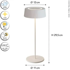 LED Akku Tischlampe Weiß Touch Dimmer USB IP54 3000 K