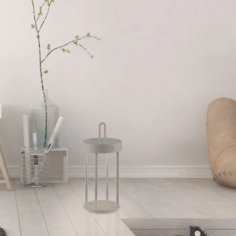 LED Akku Tischleuchte Aluminium dimmbar IP44 2 W Greige