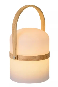 LED Akku Tischleuchte Holz Weiß 3000 K IP44 26,5 cm