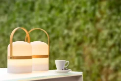 LED Akku Tischleuchte Holz Weiß 3000 K IP44 26,5 cm