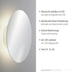 LED Akku Wandlampe dimmbar Fernbedienung 1 W in Chrom