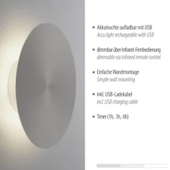 LED Akku Wandlampe Grau Ø25 cm dimmbar Fernbedienung