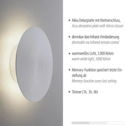 LED Akku Wandlampe in Silber dimmbar mit Fernbedienung