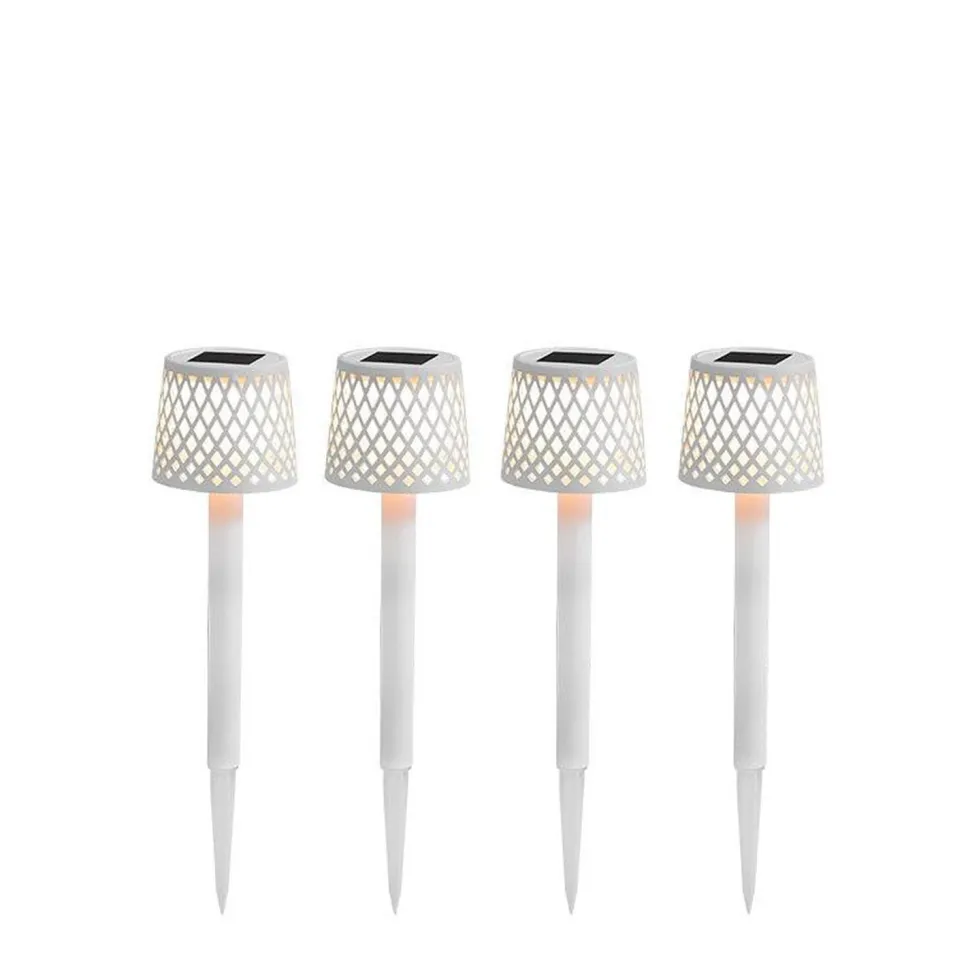 LED Außenlampe Erdspieß 4er Set Weiß Solar H: 39 cm