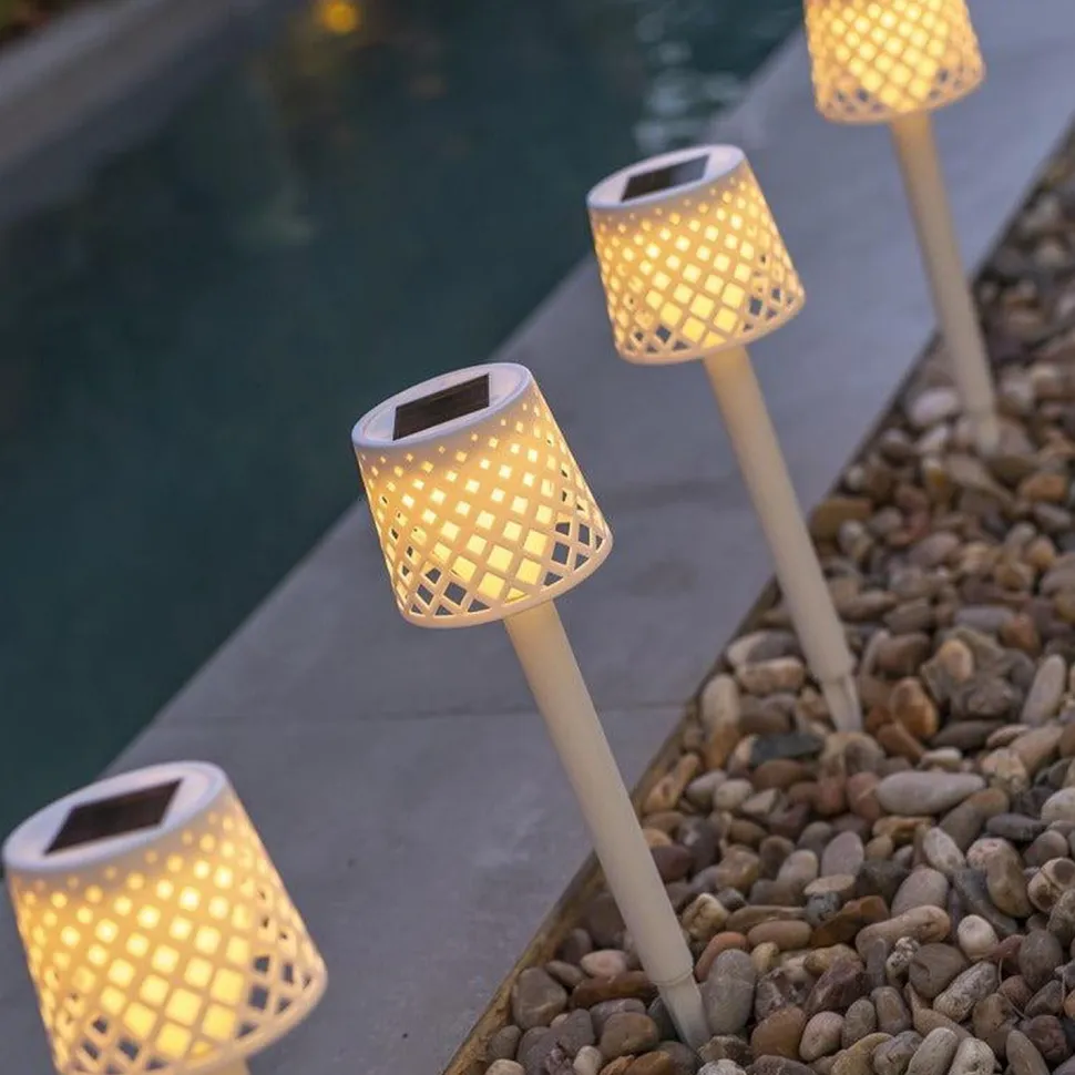 LED Außenlampe Erdspieß 4er Set Weiß Solar H: 39 cm