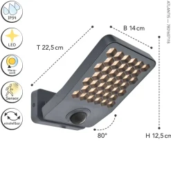 LED Außenlampe Wand Bewegungssensor IP54 schwenkbar