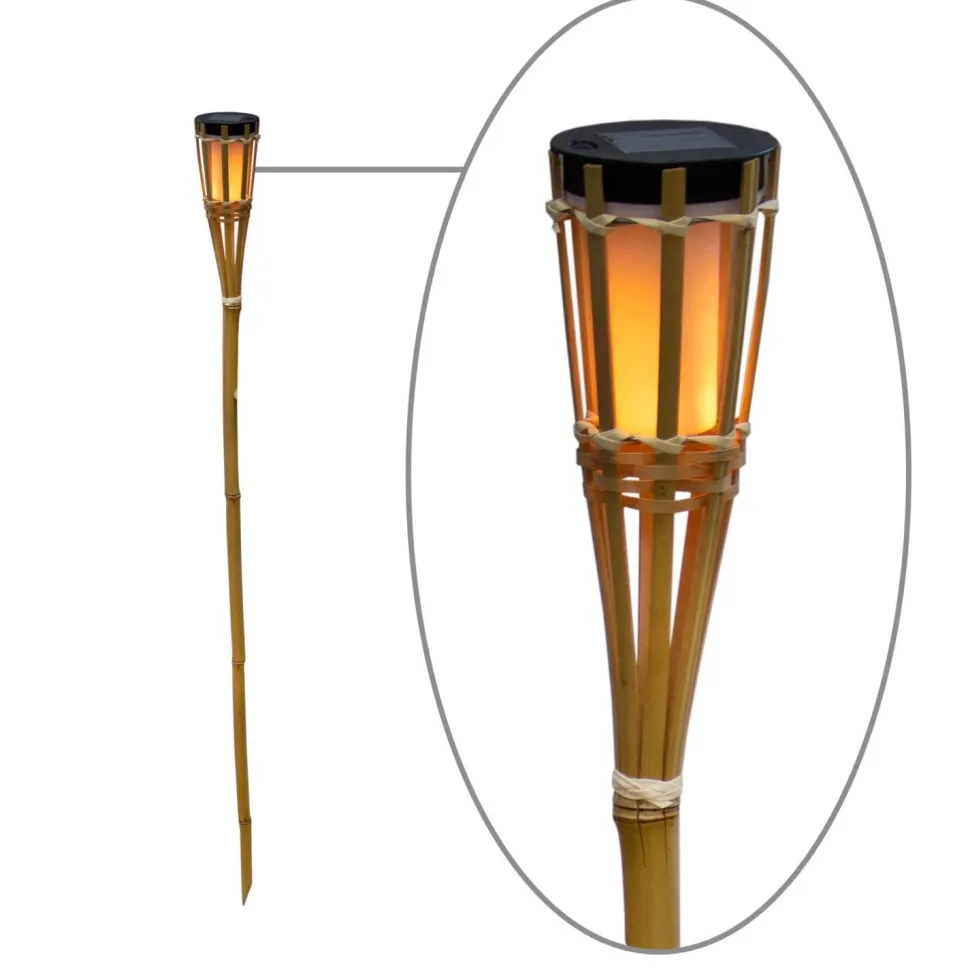 LED Außenleuchte Fackel Erdspieß Solar 120 cm hoch Bambus IP44