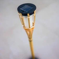 LED Außenleuchte Fackel Erdspieß Solar 120 cm hoch Bambus IP44