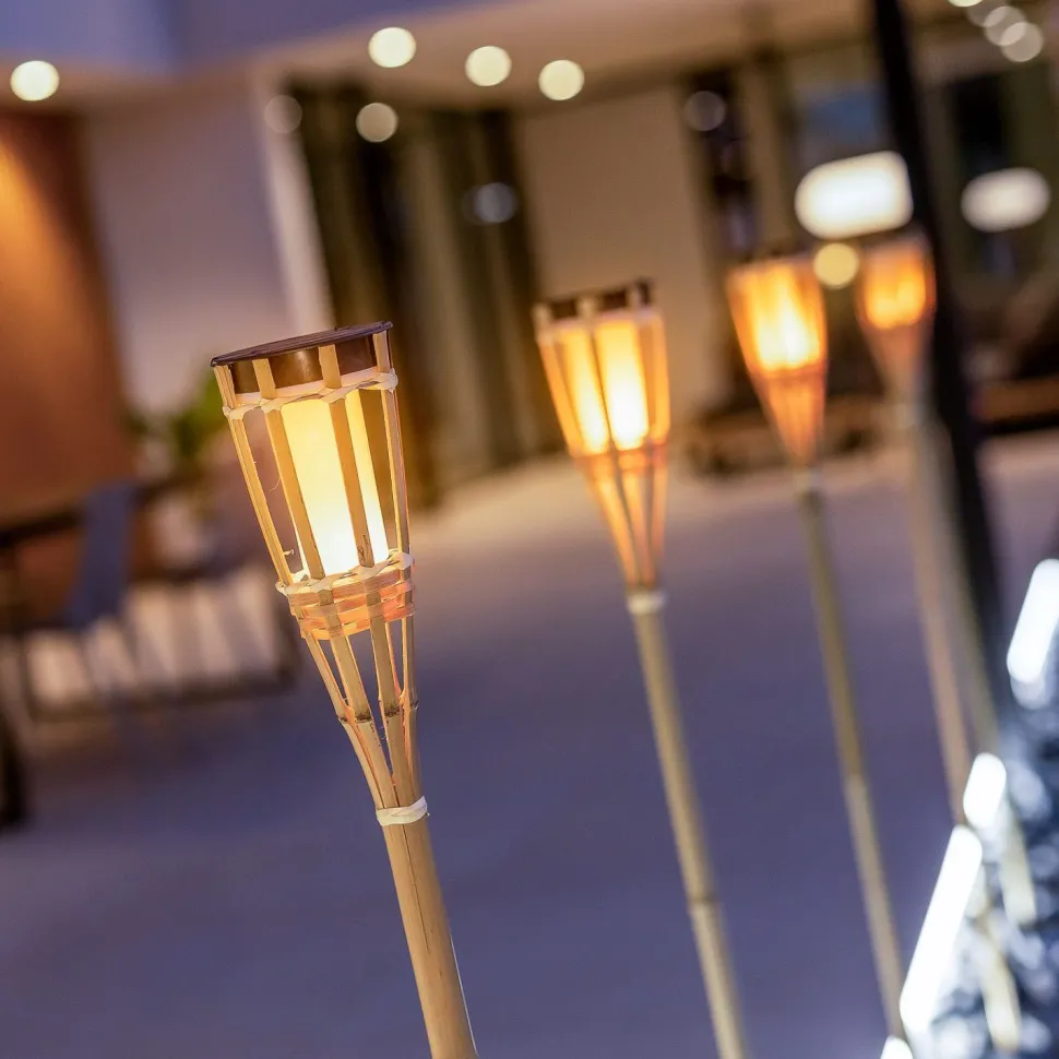 LED Außenleuchte Fackel Erdspieß Solar 120 cm hoch Bambus IP44