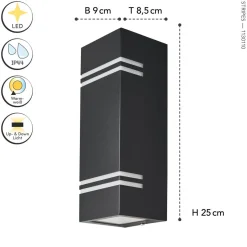 LED Außenleuchte Wand Up Down Aluminium IP54 3000 K