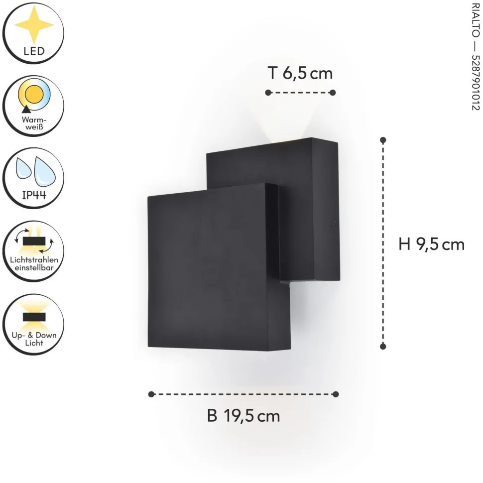 LED Außenleuchte Wand Up Down IP44 B:19,5 cm Schwarz