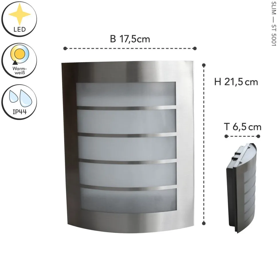 LED Außenwandlampe Edelstahl IP44 H:21,6 cm 850 lm 8 W