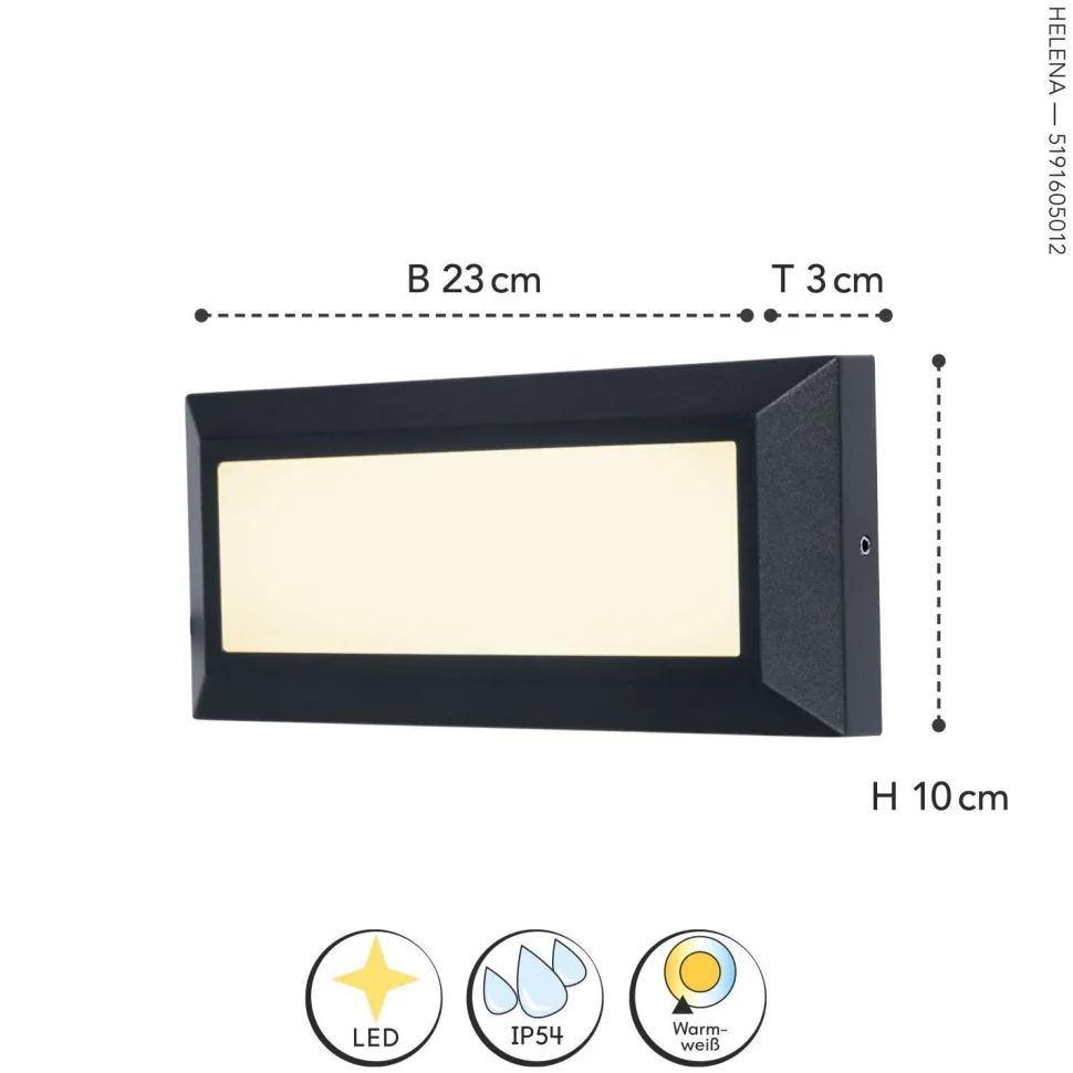 LED Außenwandlampe Schwarz B:32 cm 3000 K IP54 blendarm