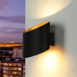 LED Außenwandlampe Up Down in Gold Schwarz IP54 5W