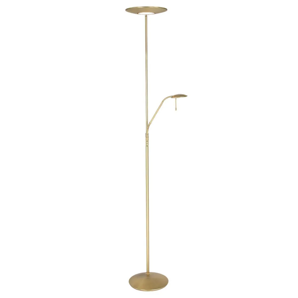 LED Deckenfluter mit Lesearm in Messing 185 cm dimmbar