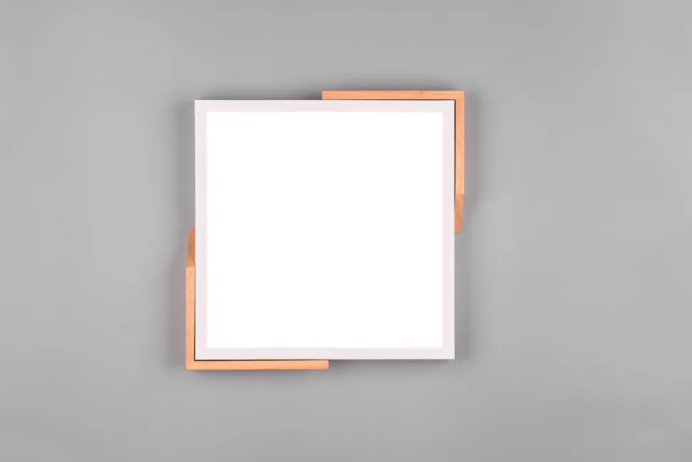 LED Deckenlampe Holz 3000 K B:31,5 cm Weiß Natur eckig