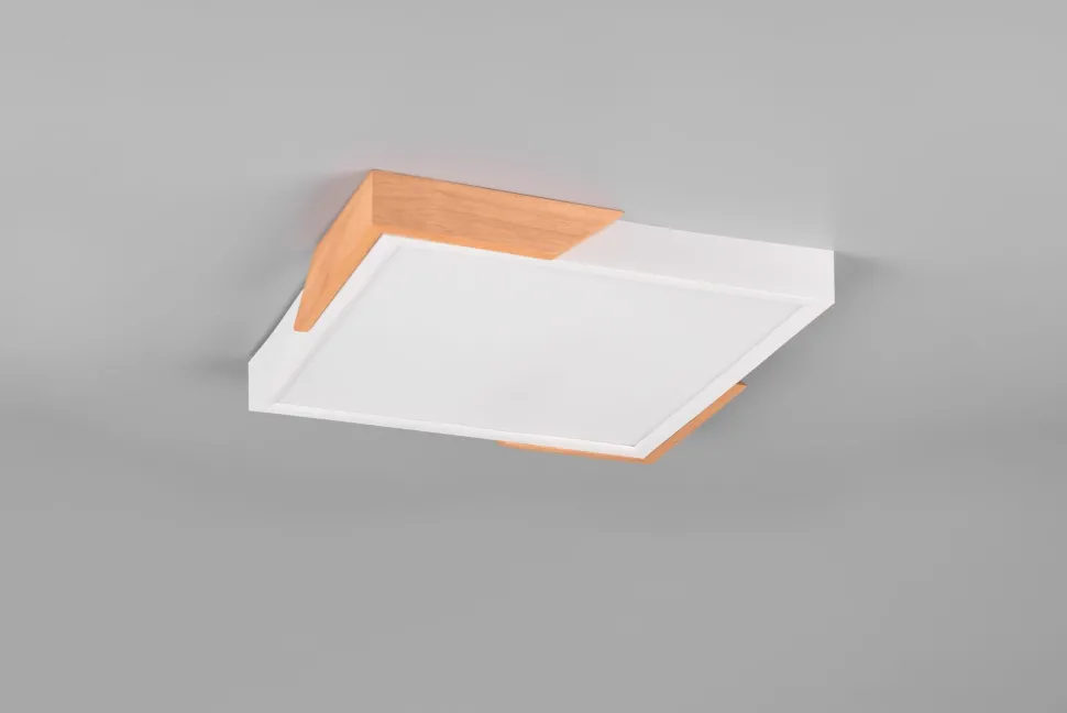 LED Deckenlampe Holz 3000 K B:31,5 cm Weiß Natur eckig